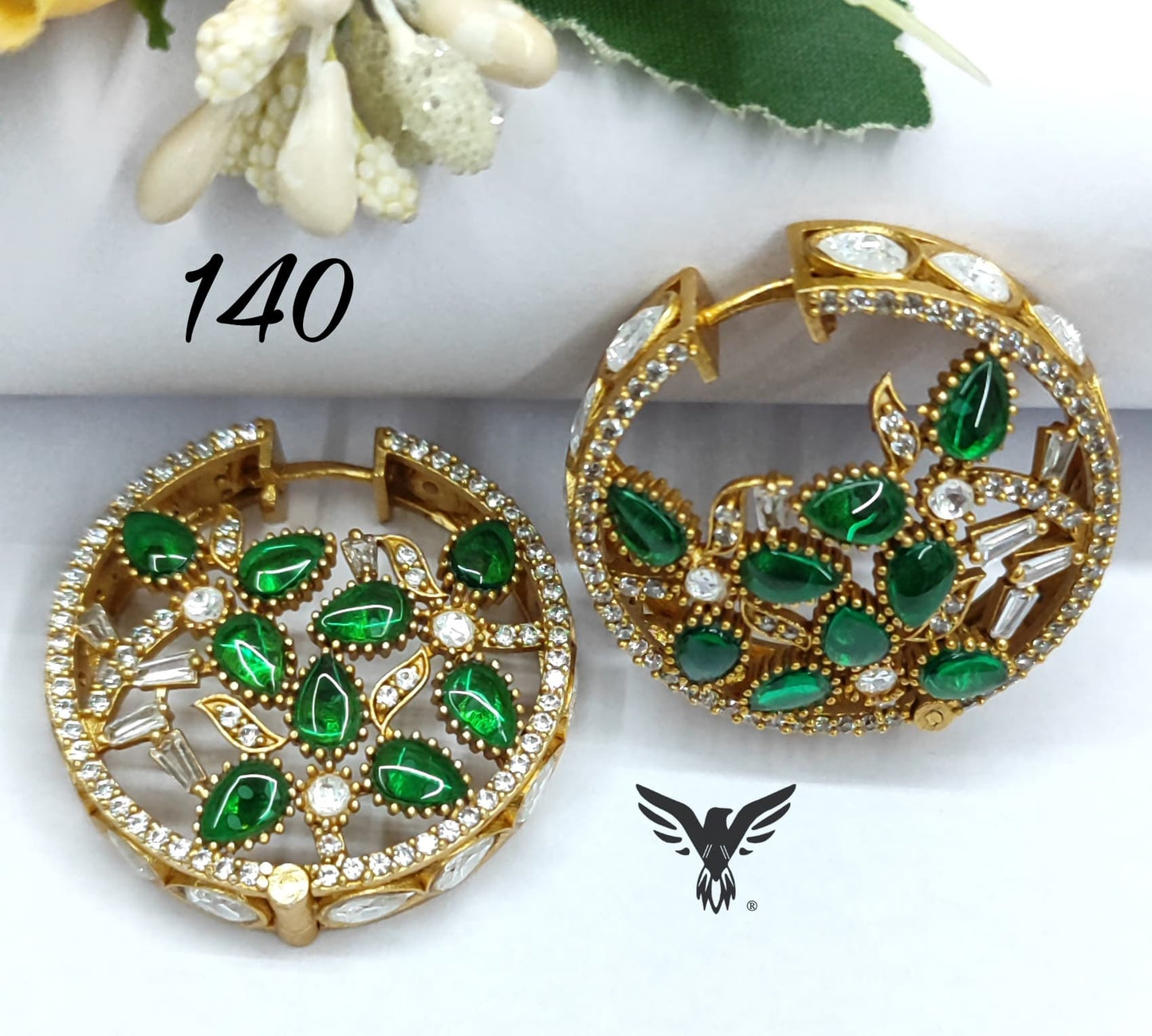 Hoops kundan Mosanite Kundan Earrings in Emerlad green for women