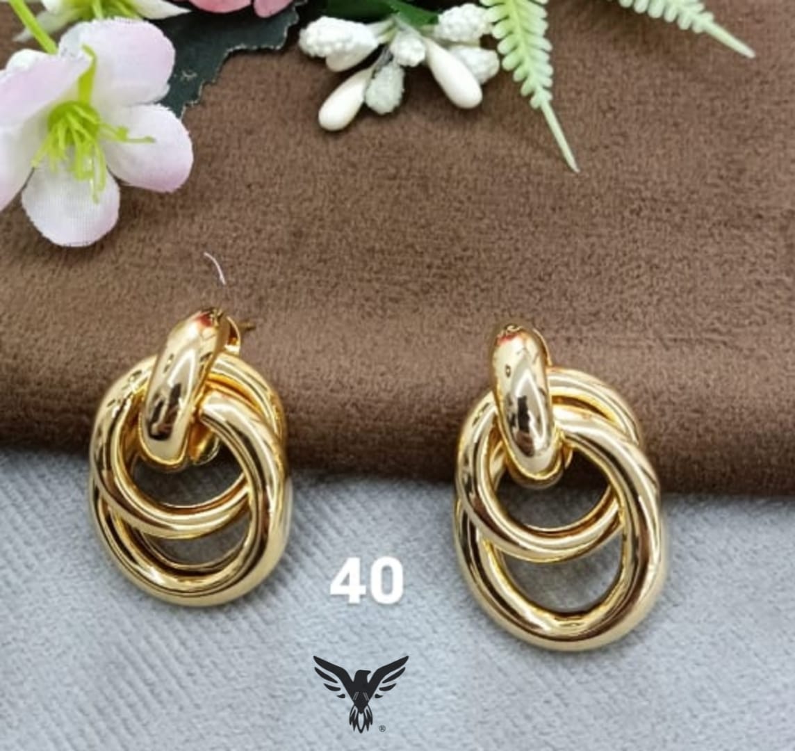 TWISTED EARRINGS ROUND DOUBLE CIRCLE STUDS