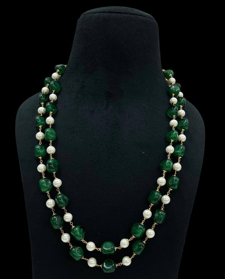 Avika two layered emerald and pearl mala for women