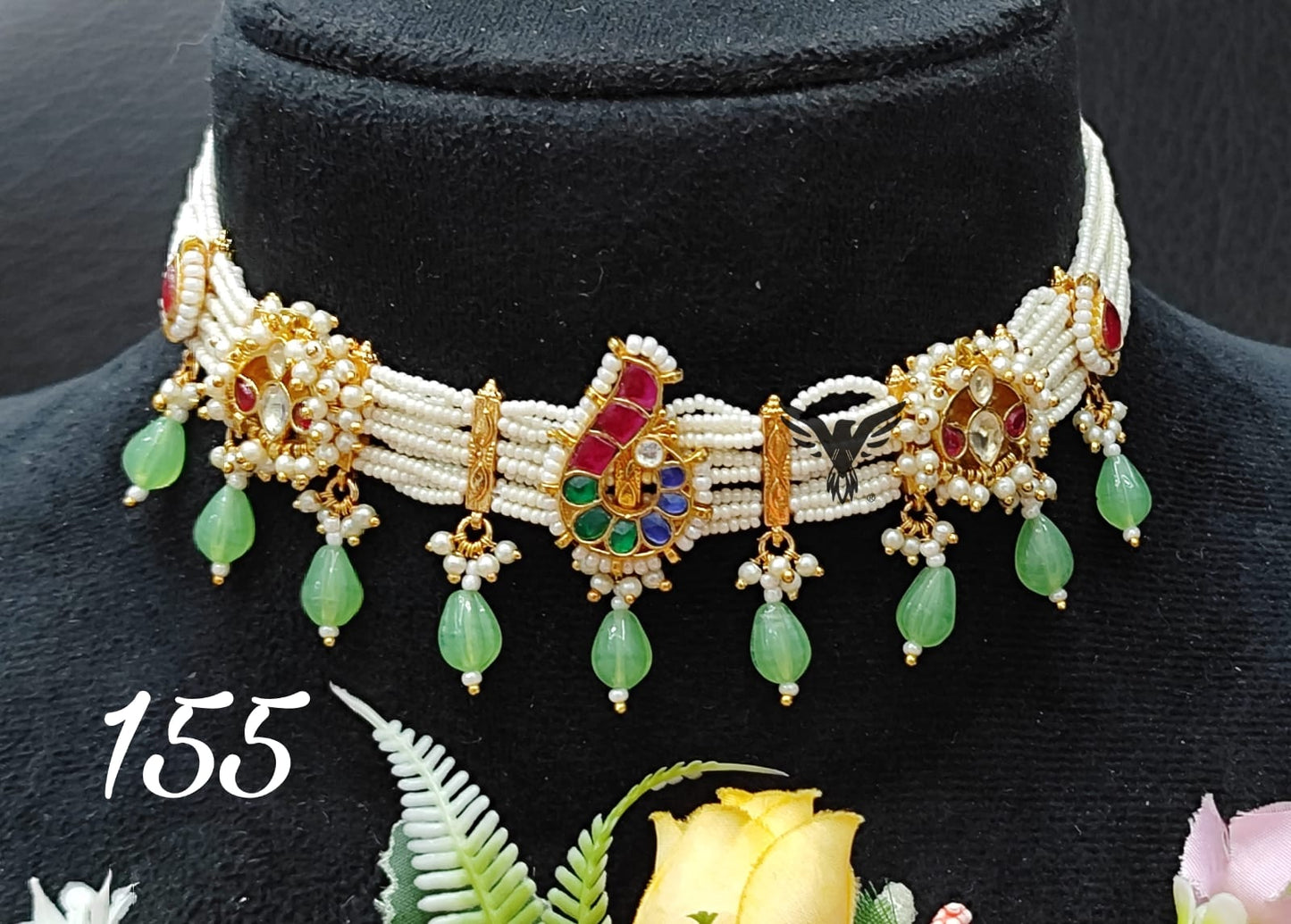 Rice pearls with paachi motives kundan necklace for women