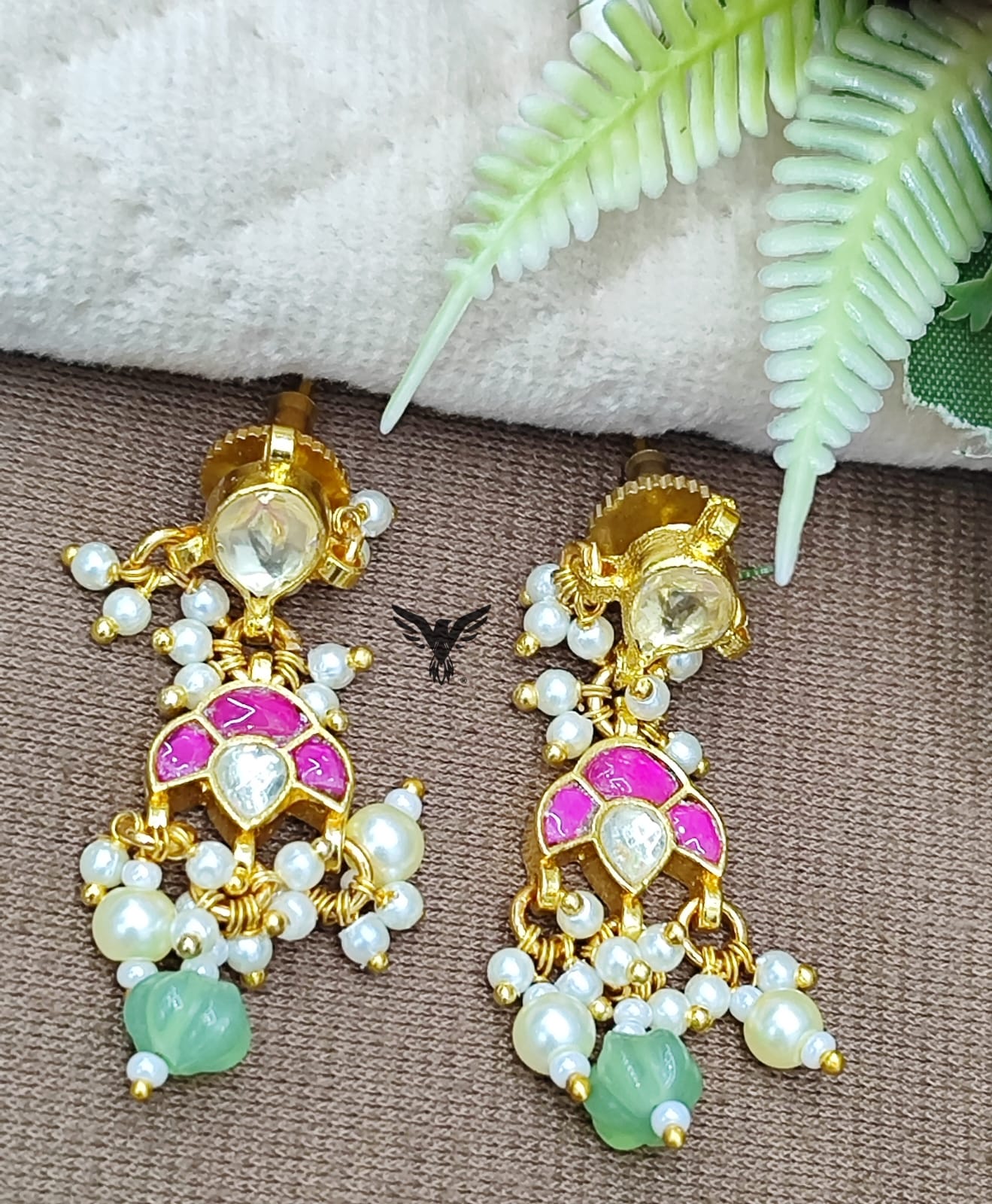 Lotus paachi kundan necklace with mint beads and pearls for women