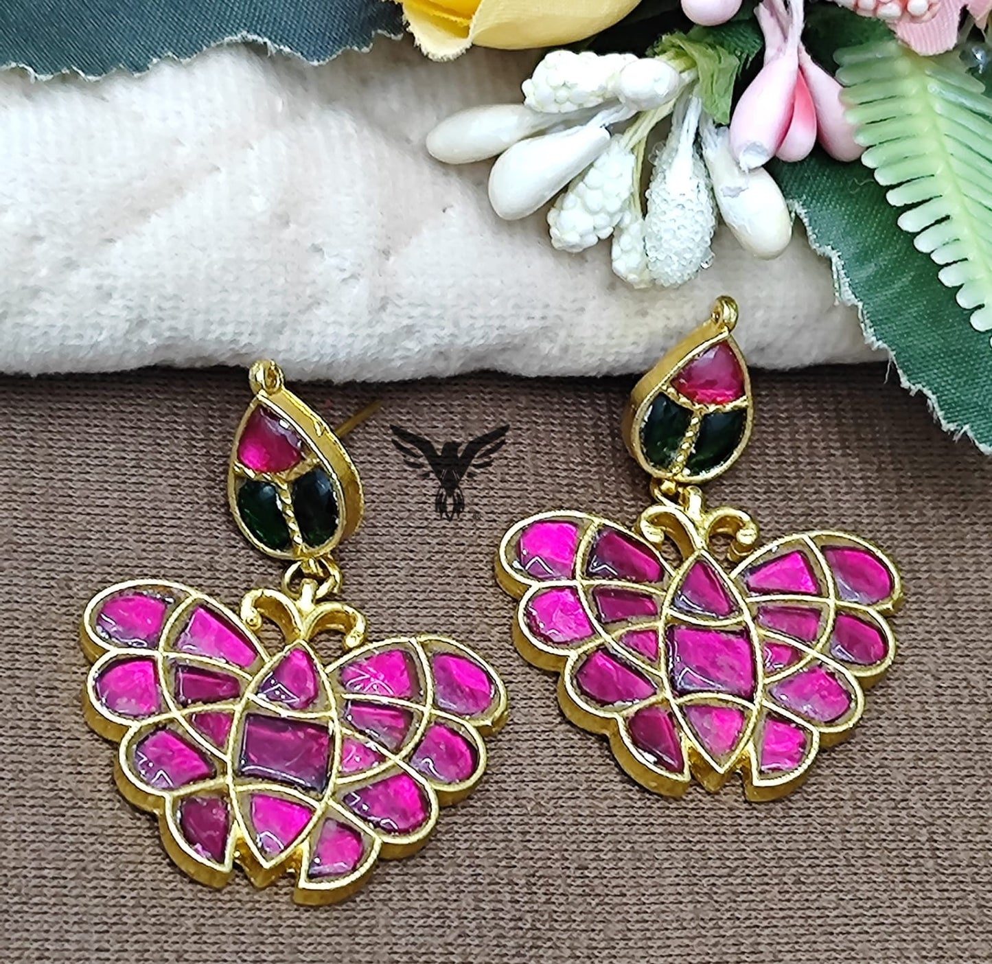 Butterfly earrings in paachi kundan for women