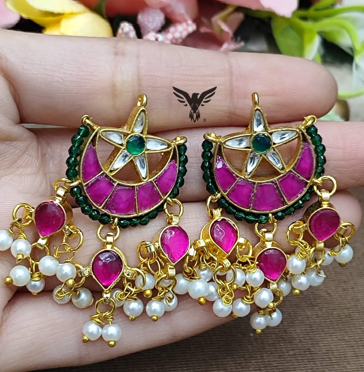 Chaand earrings with star in paachi kundan for women