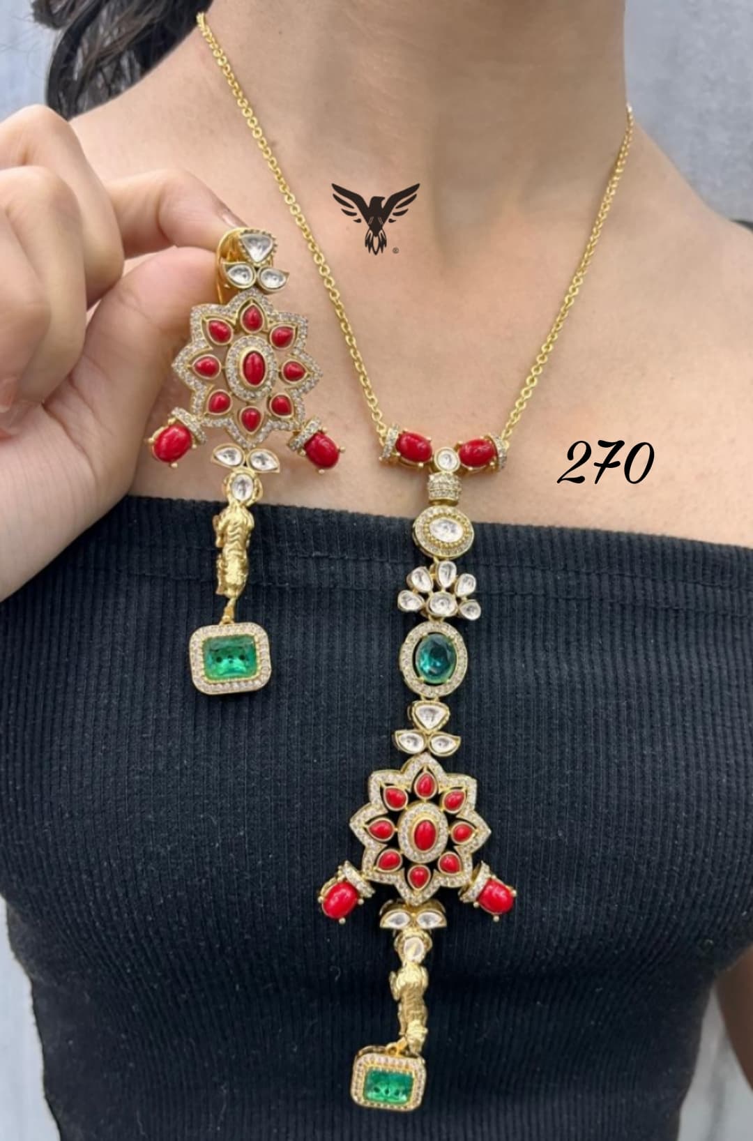 CORAL LONG PENDENT WITH LONG EARRINGS IN MOSANITE FOR WOMEN