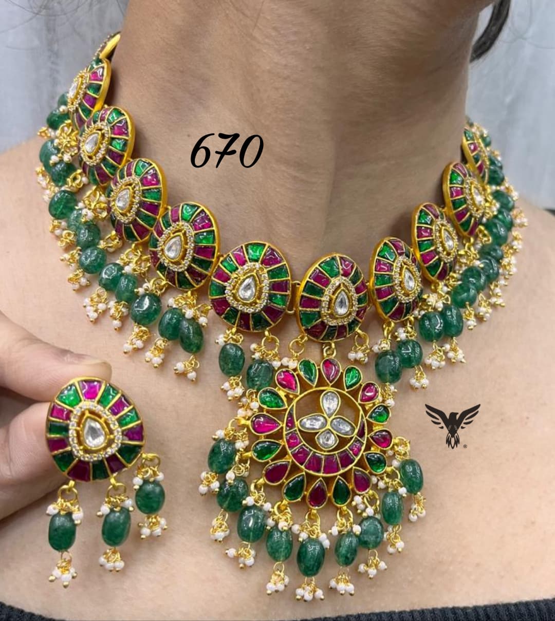 Antique with kemp stones with emerald beads in ruby for women