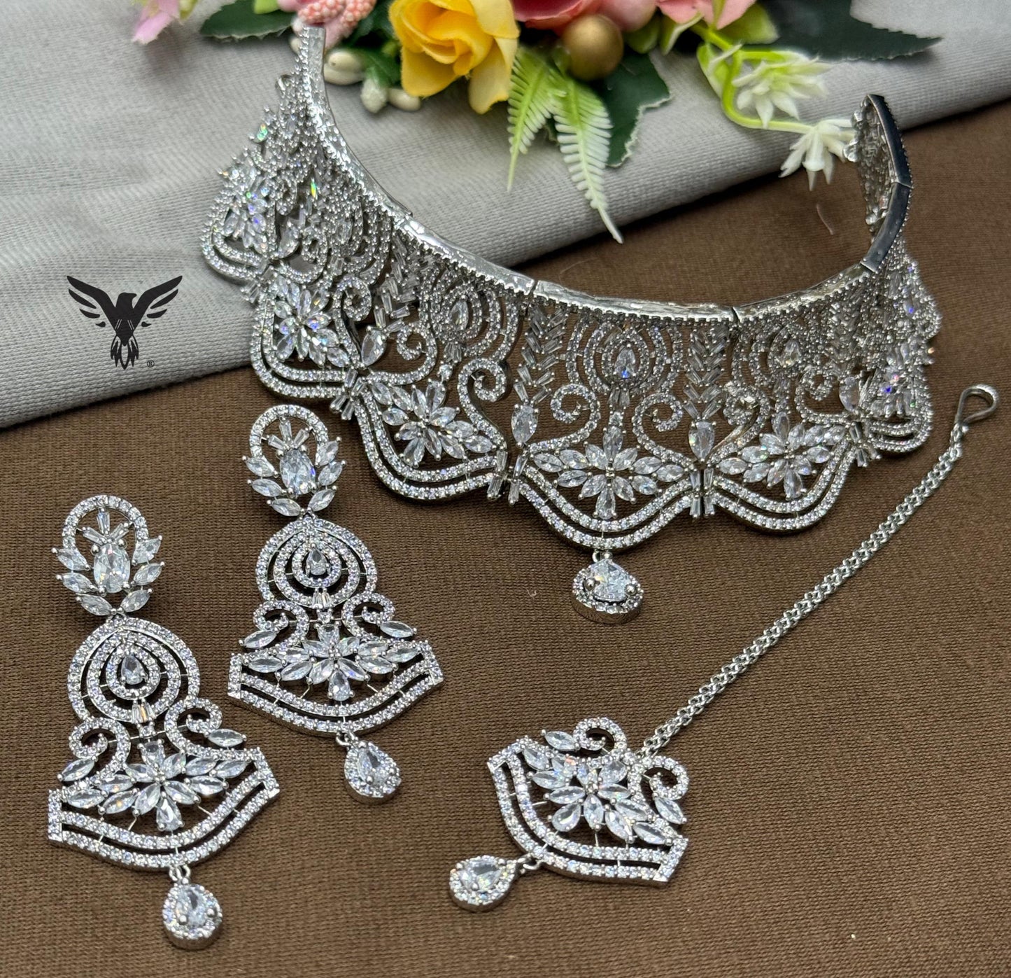 Dhunit semi bridal Diamond Necklace Set Women