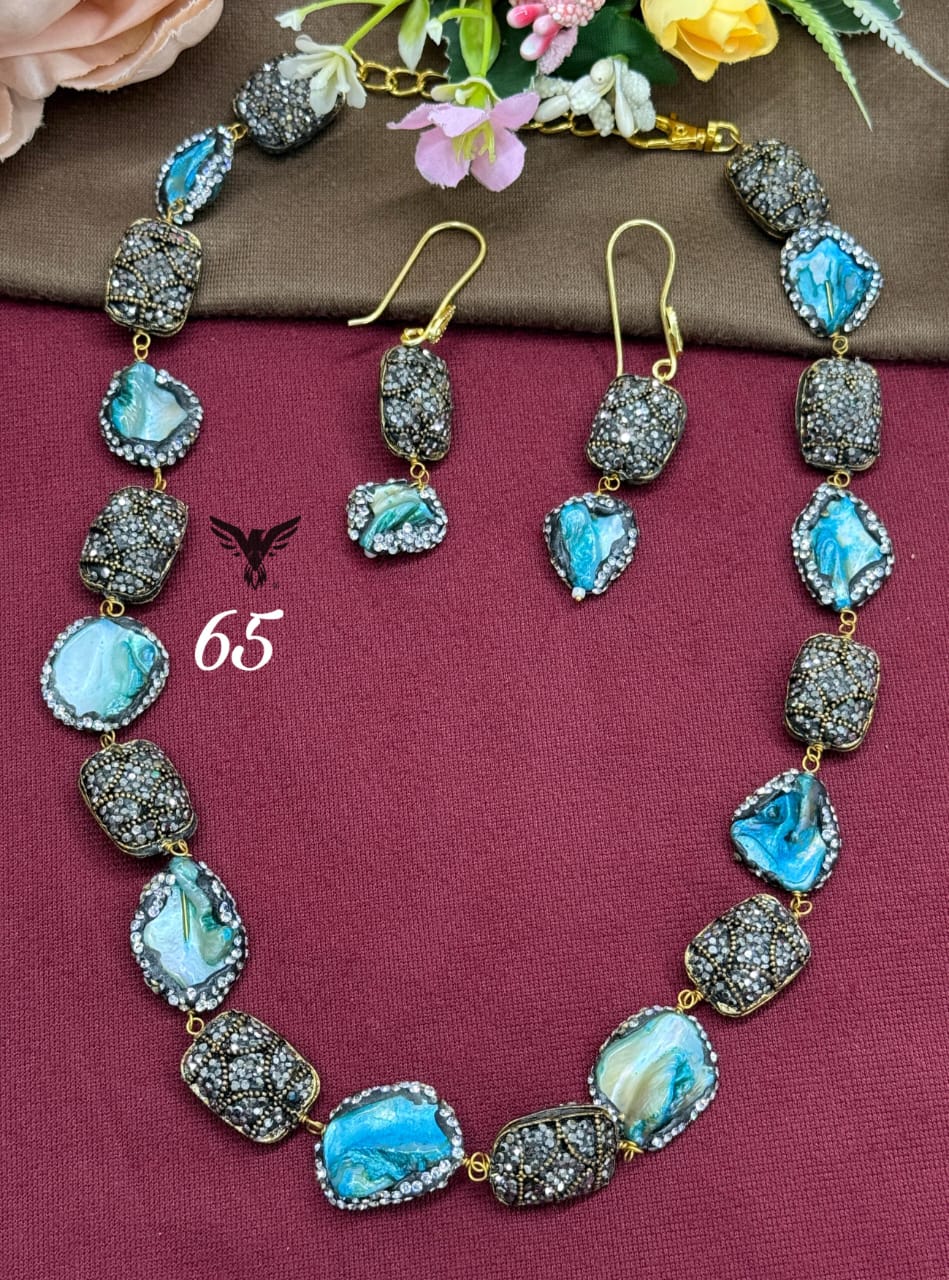 Natural stone with handcrafted balls mala in ice blue for women