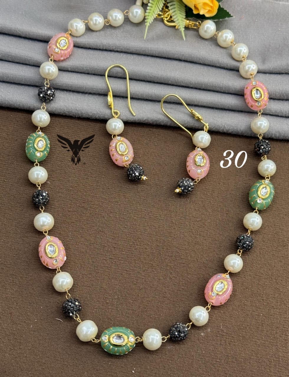 oval natural with Patel colour beads and pearls mala for women