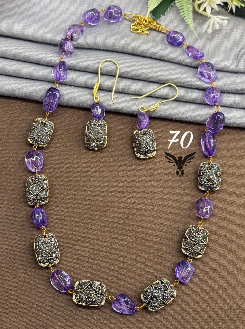 Jaipuri stone wtih Purple stones mala for women