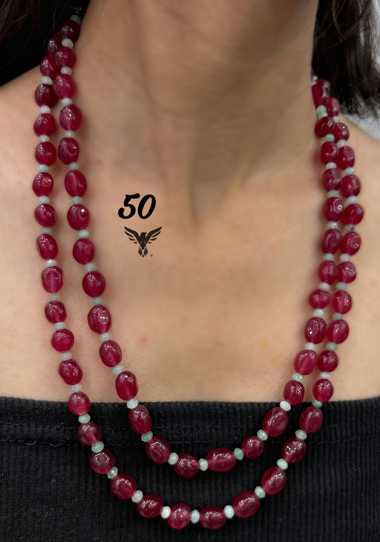 Ruby beaded double layered mala for women