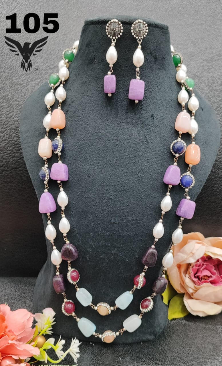 DOUBLE LAYERED MALA WITH COLOR STONES IN MULTI FOR WOMEN