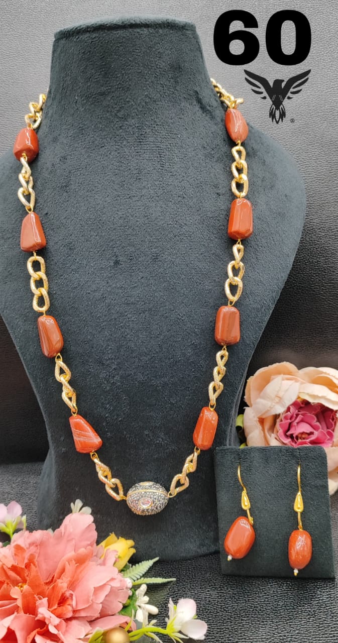 GOLDEN CHAIN WITH DUZY STONES MALA BROWN FOR WOMEN