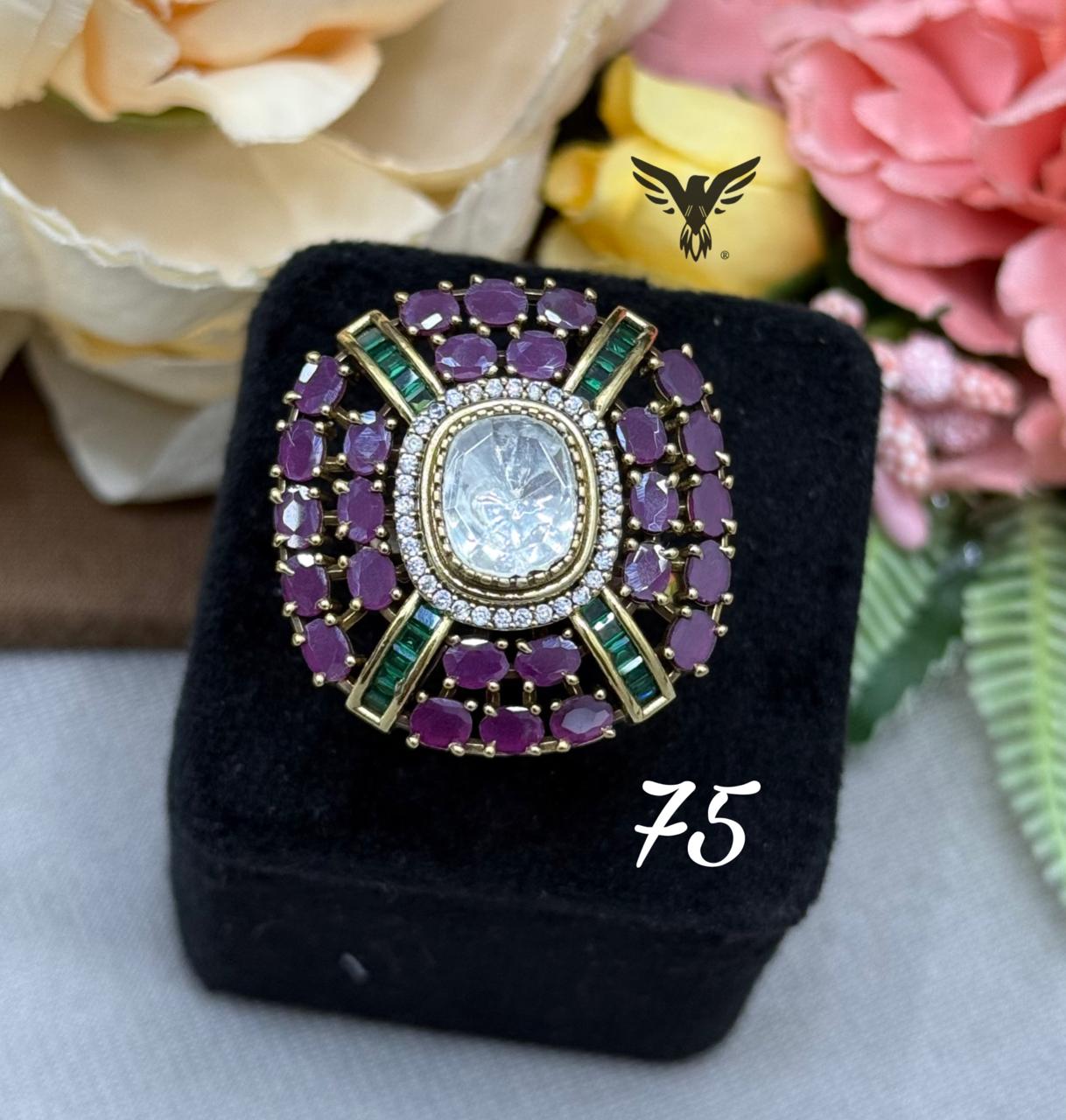 MOISSANITE WITH KEMP IN PURPLE AND GREEN RING FOR WOMEN