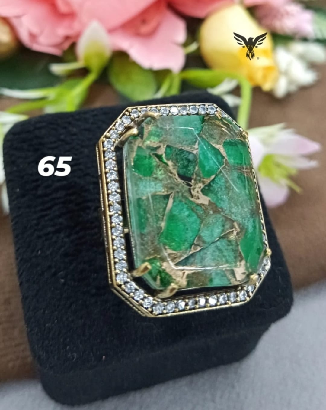 MARBLE KUNDAN STONE RING IN GREEN FOR WOMEN