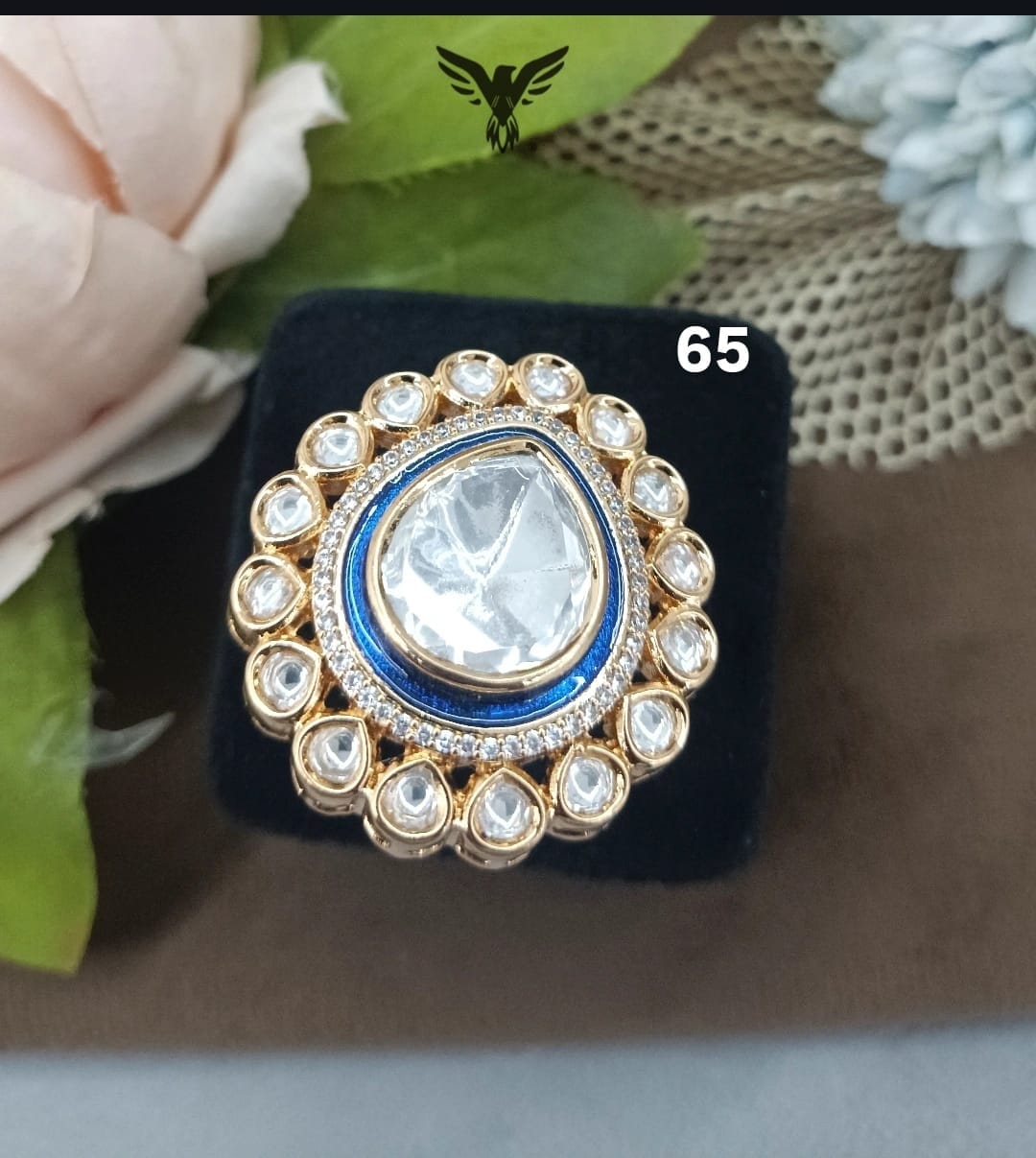 MOISSANITE POLKI RING IN BLUE FOR WOMEN