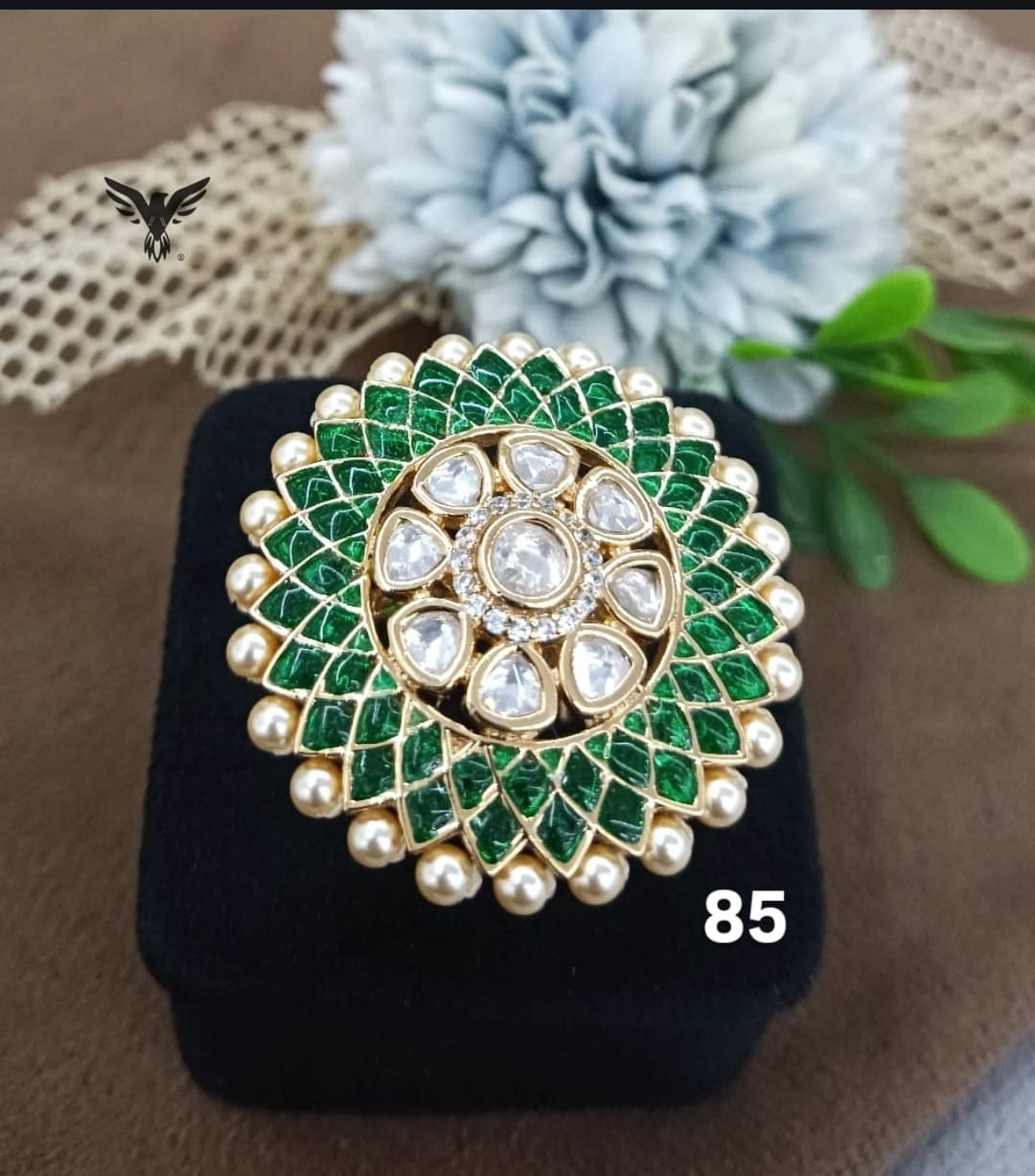 KUNDAN TRADITIONAL FINGER RING IN GREEN FOR WOMEN
