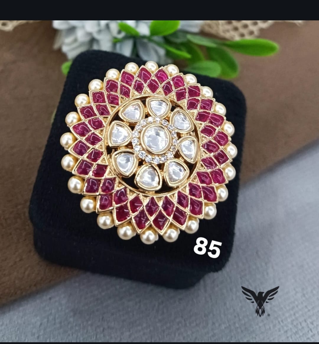 KUNDAN TRADITIONAL FINGER RING IN PINK FOR WOMEN