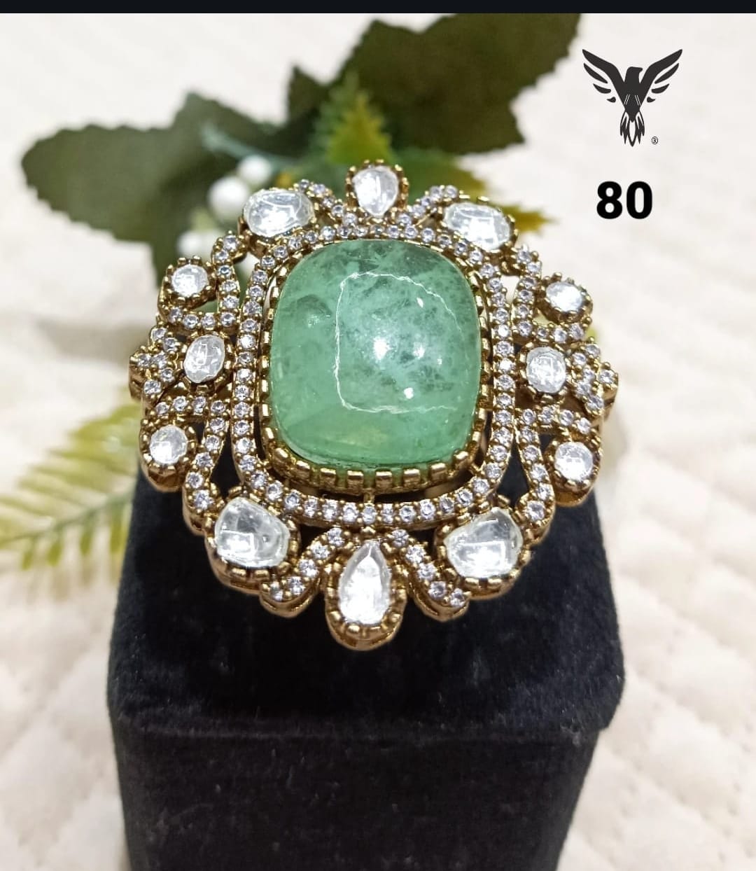 SQUARE DOBLET STONE WITH MOSENITE RING IN MINT FOR WOMEN