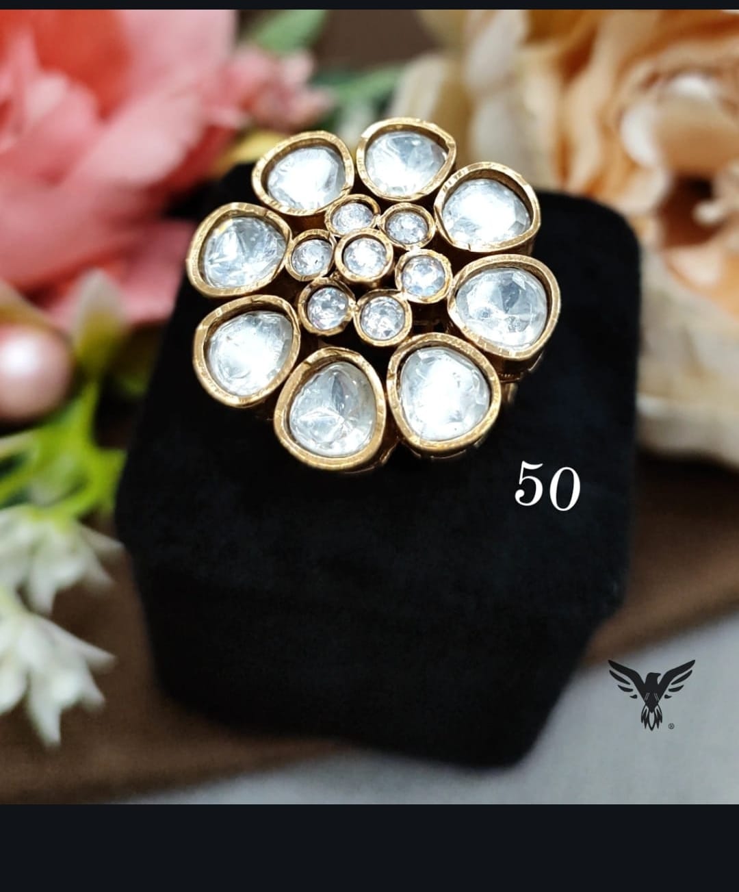 FLOWER DESINE POLKI RING IN FOR WOMEN