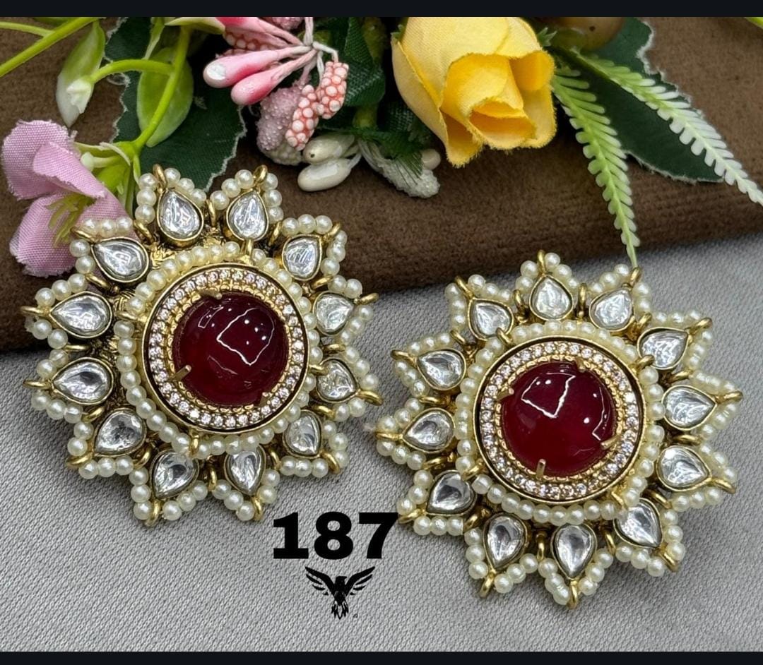 SUNFLOWER MOSSANITE WITH PEARLS STUDS IN RED FOR WOMEN