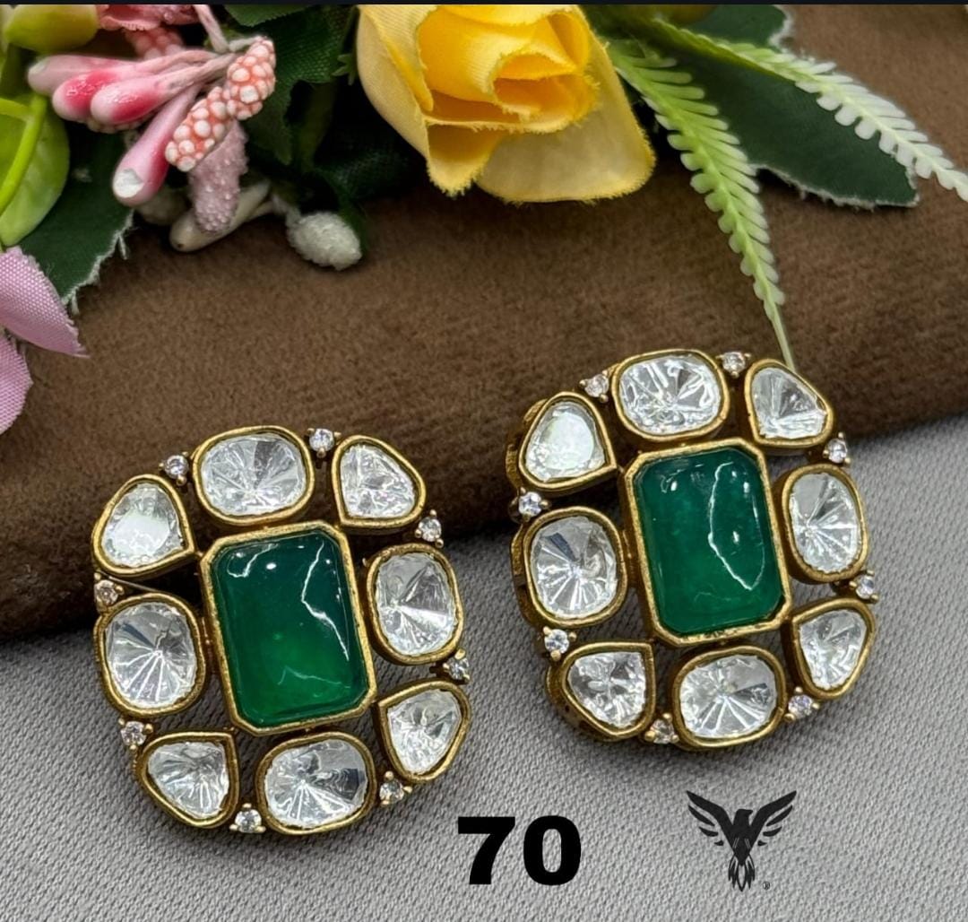 SQUARE MOSSANITE STUDS IN HOT GREEN FOR WOMEN