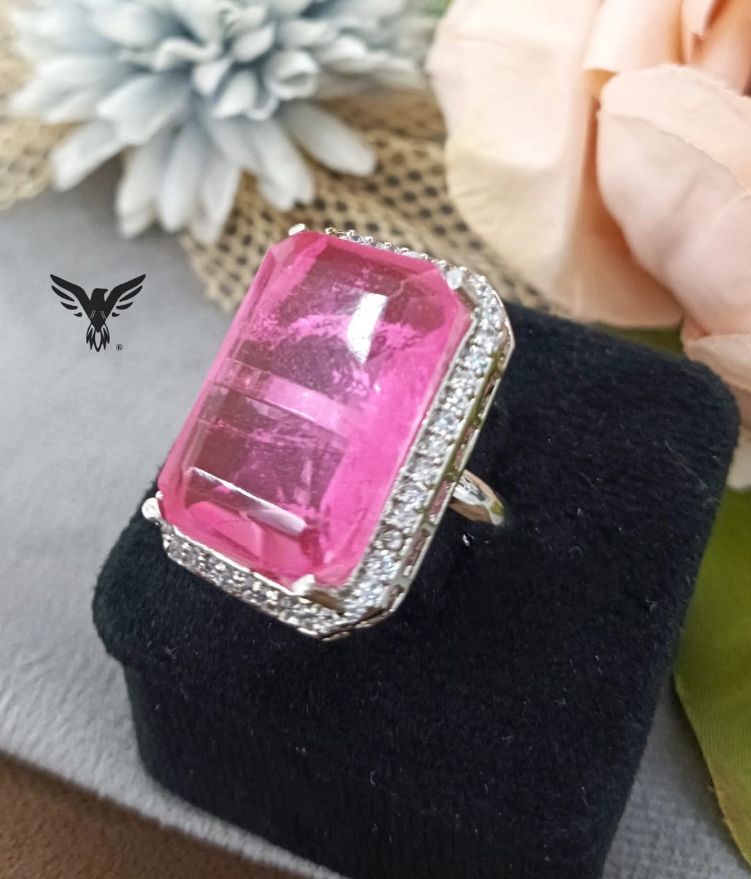 PINK DIAMOND WITH SILVER POLISH RING FOR WOMEN