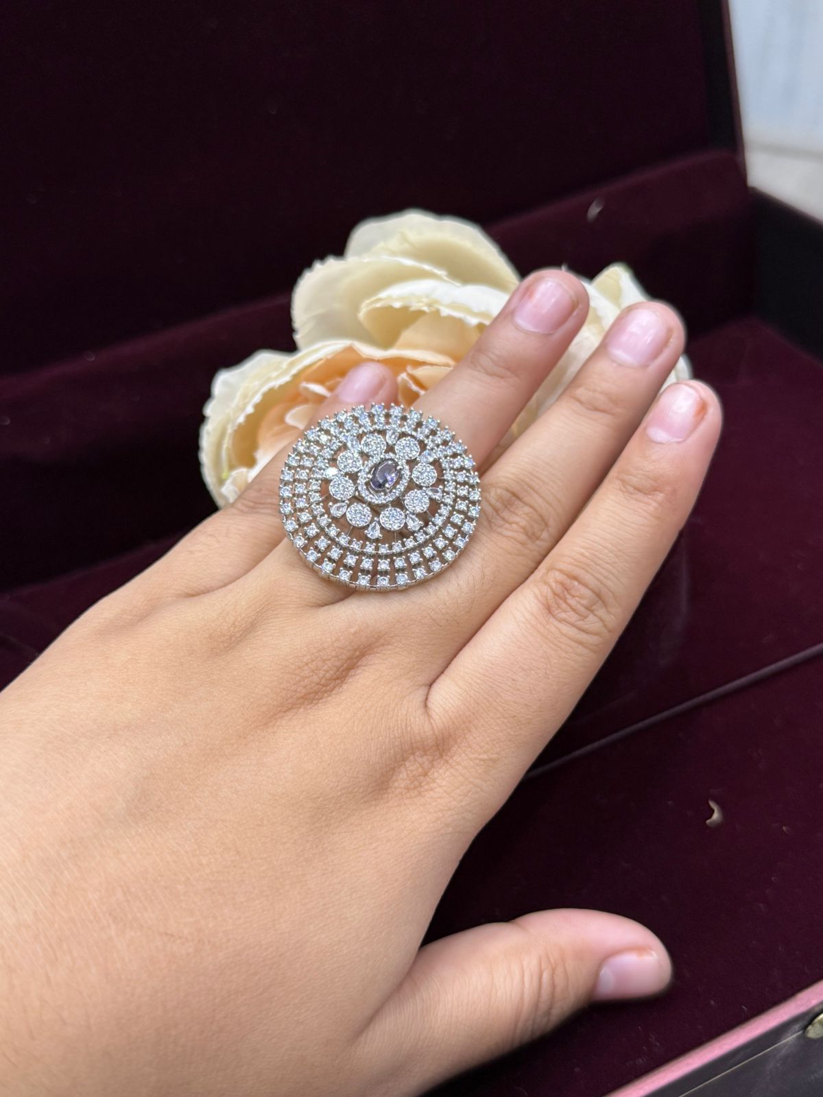 PURPLE CZ DIAMOND WITH SILVER POLISH RING FOR WOMEN