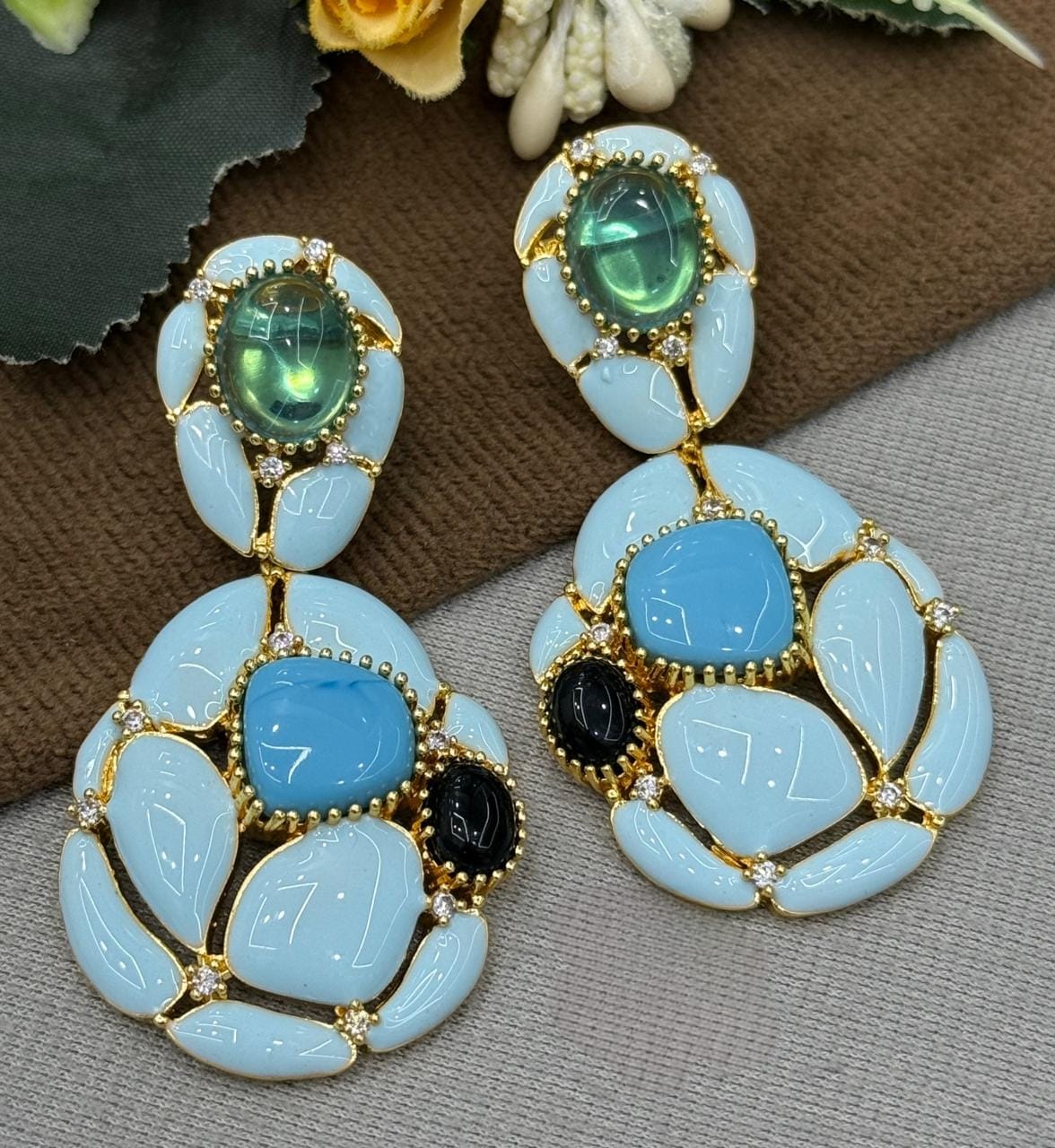 Blue & Green Doublet Statement Earrings