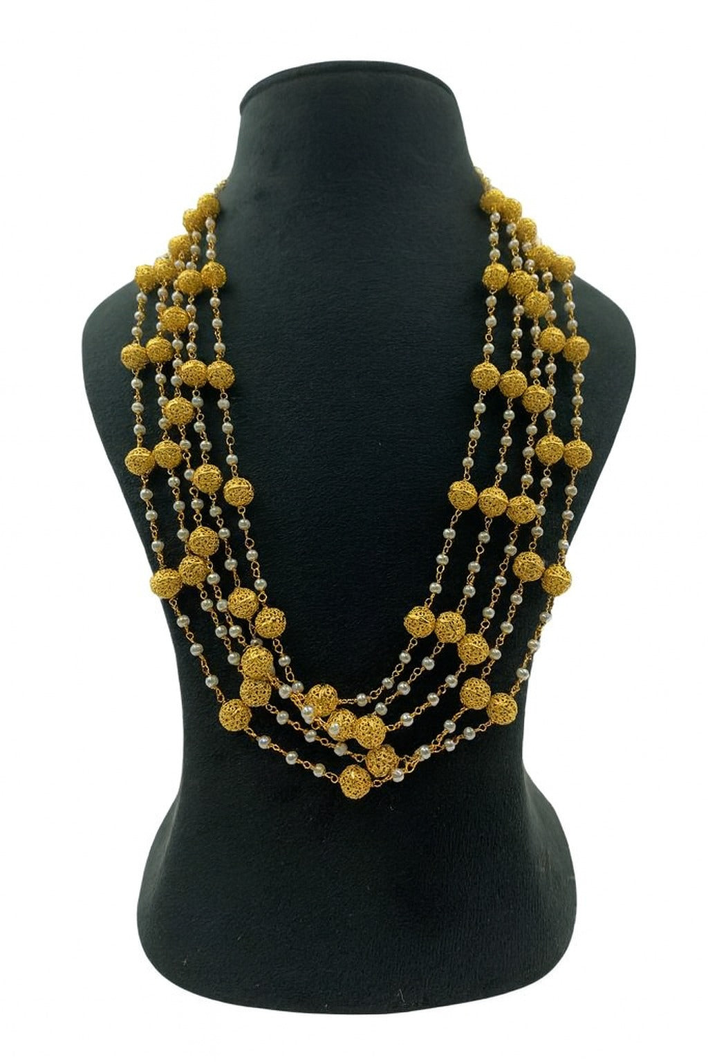 Ethnic Long Mala With Multi layer And Gold Beaded Ball For Women