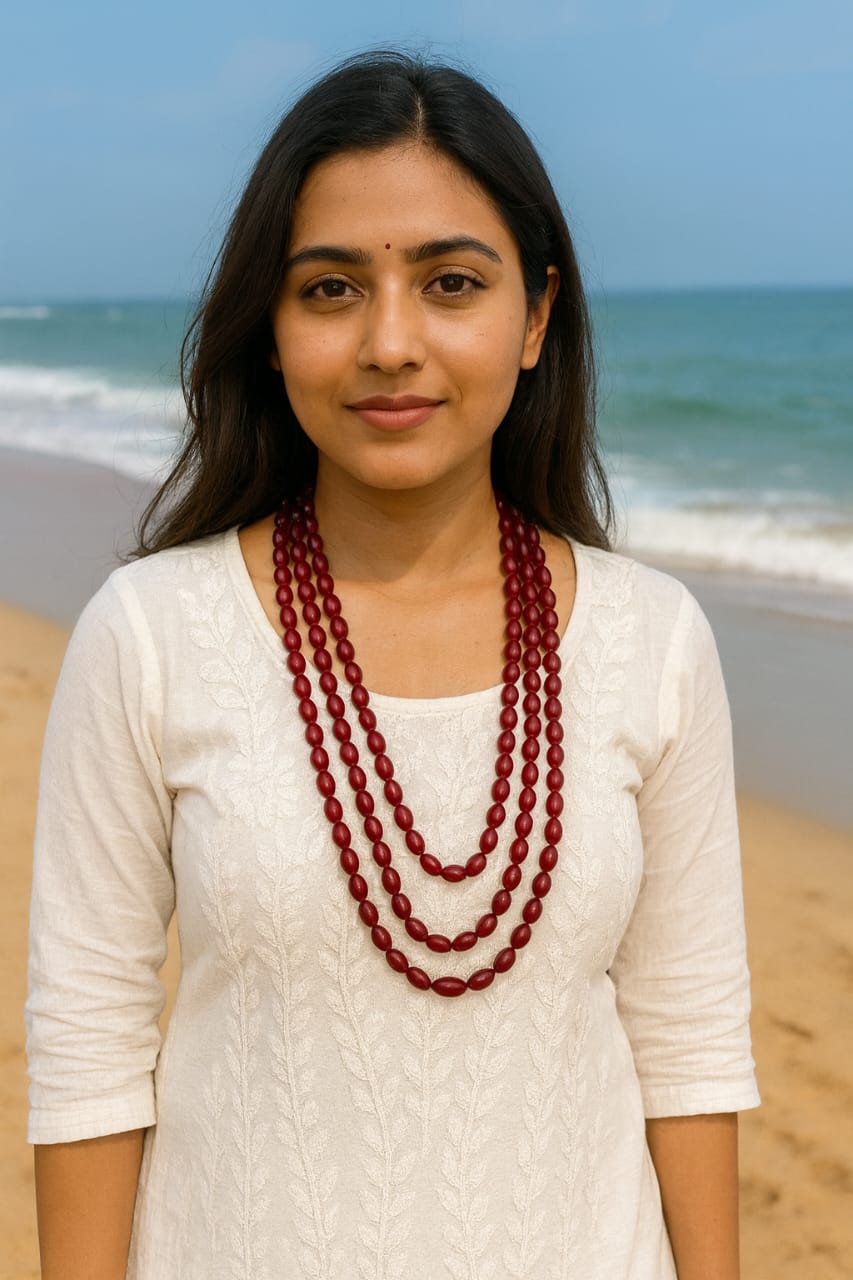Ethnic Handcrafted three Layer Maroon Beaded Cz Mala for Women