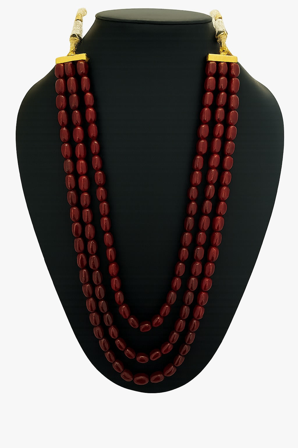 Ethnic Handcrafted three Layer Maroon Beaded Cz Mala for Women