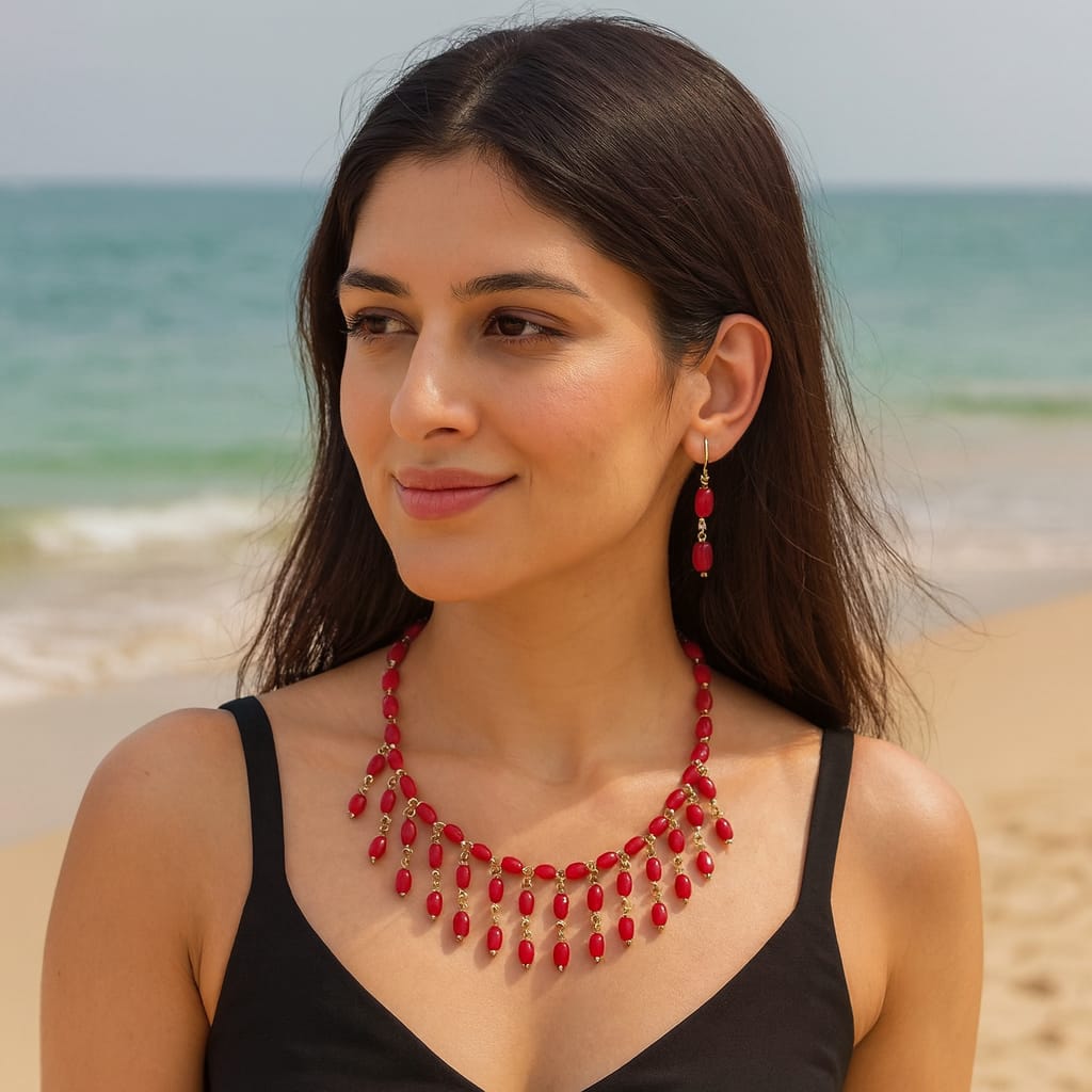 Elegant Handcrafted Wine Red Bead Mala for Women