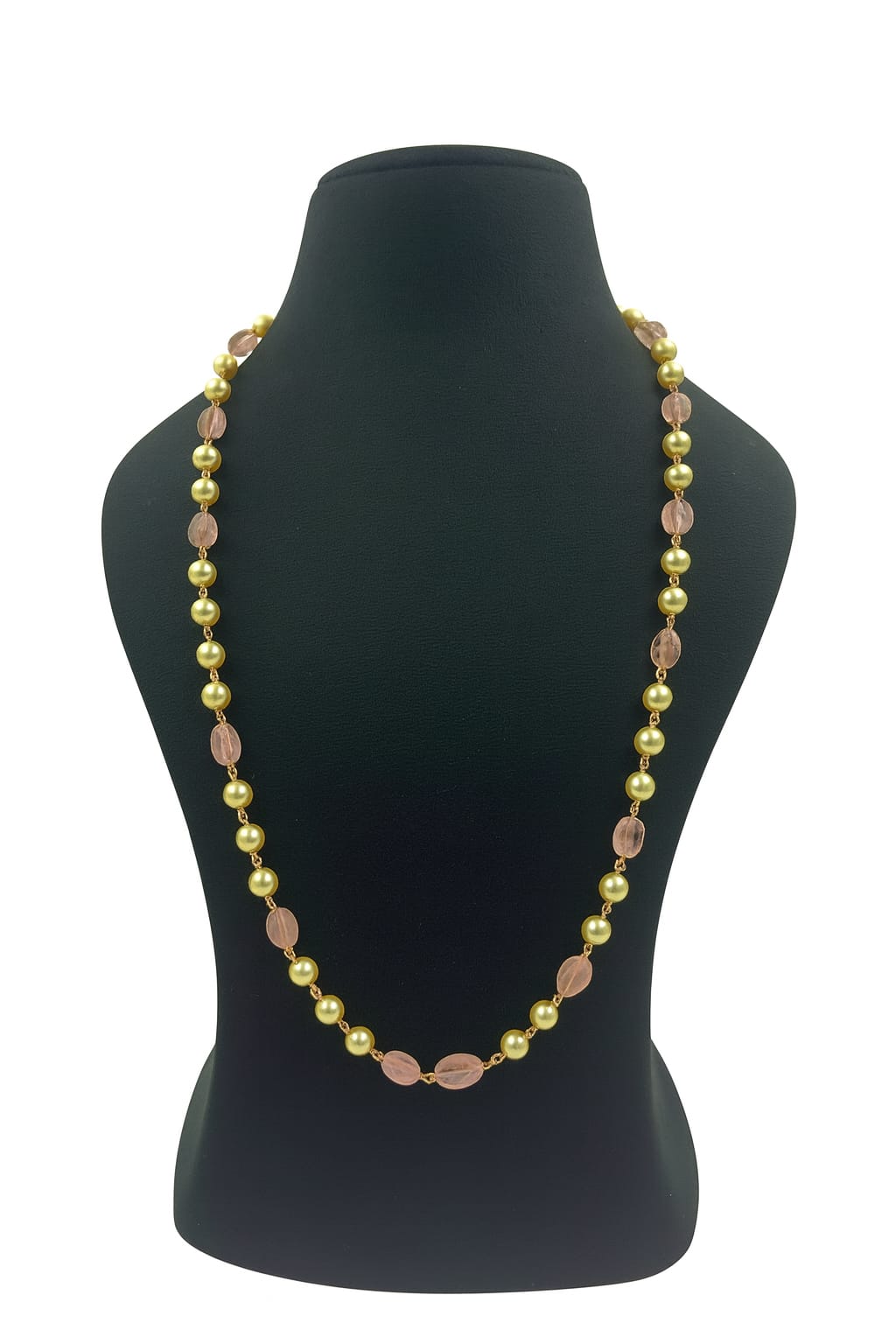 Elegant Peach Crystal & Golden Bead Lightweight mala for women