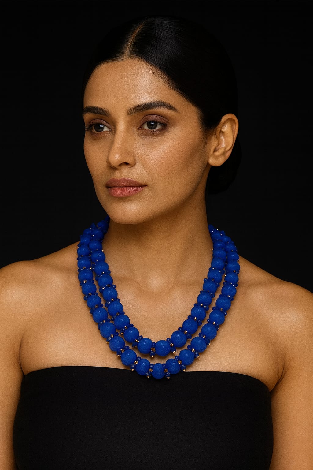 Elegant Pumpkin beads Blue mala with Guttu Pusal for women