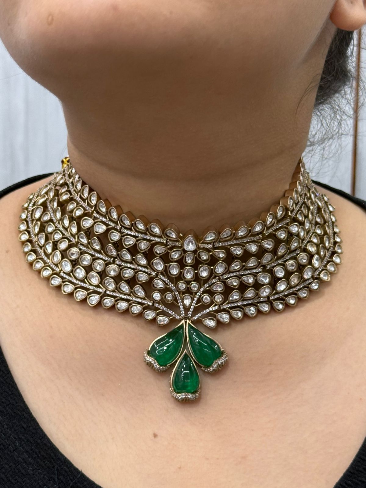 Broad Bridal Choker With Mossanite And Doublet Stones For Women