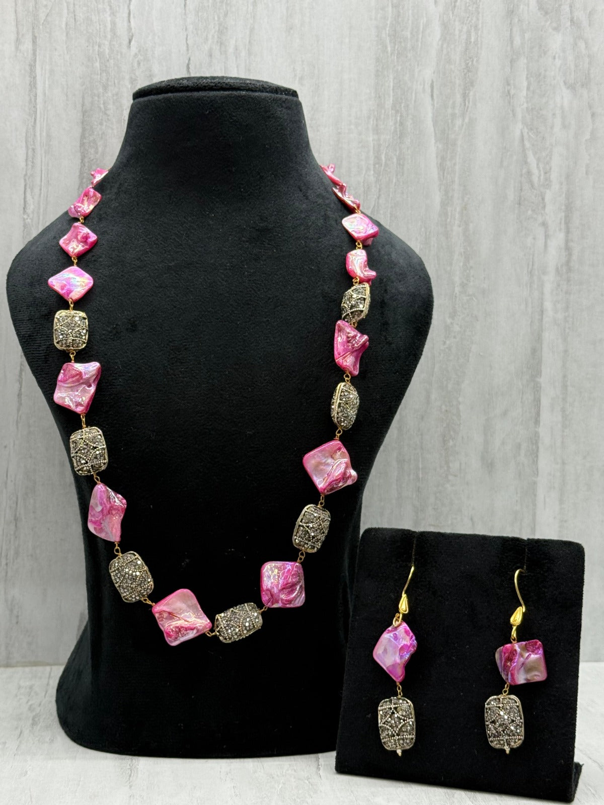 baroque with tanjore beading mala in pink for woman