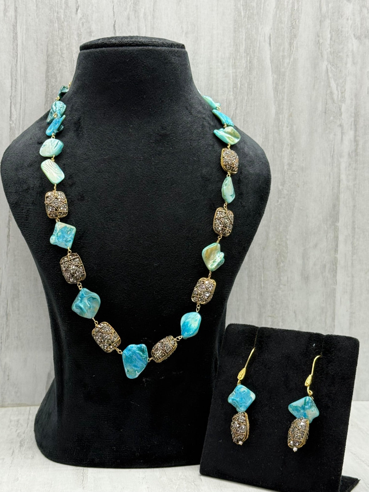 baroque with tanjore beading mala blue for woman