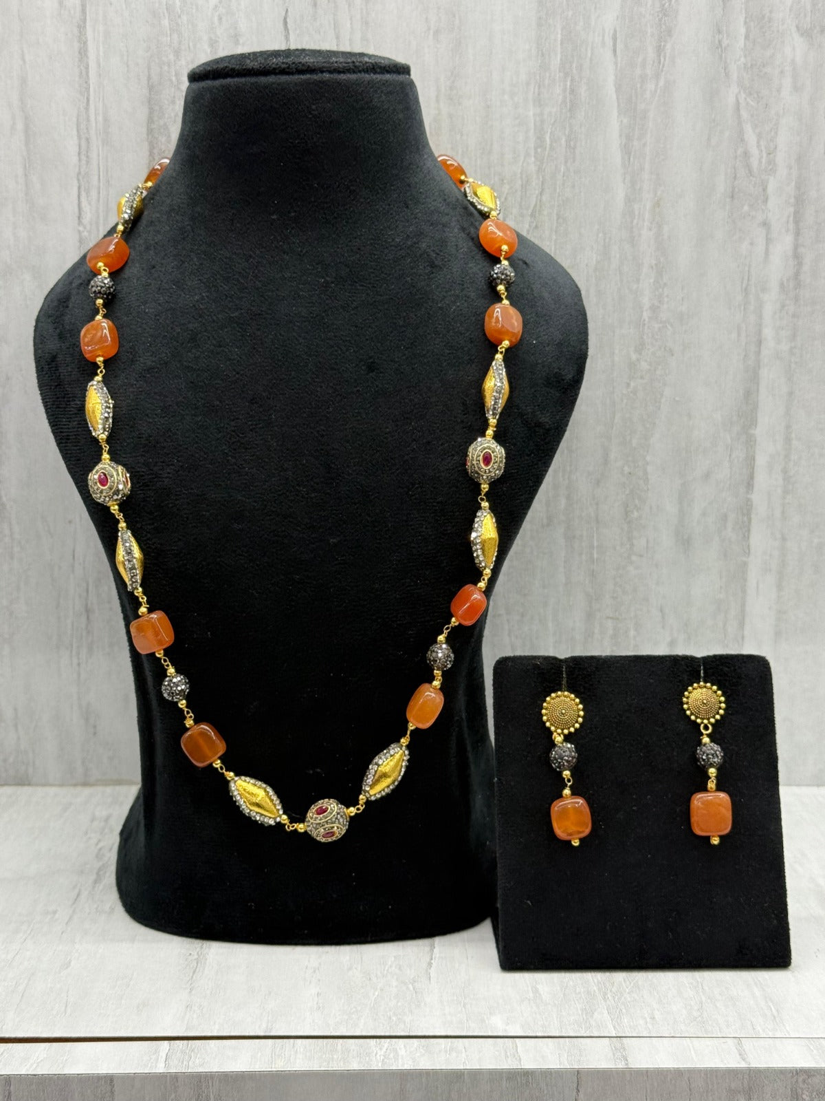 precious stone with CZ mala in orange for woman