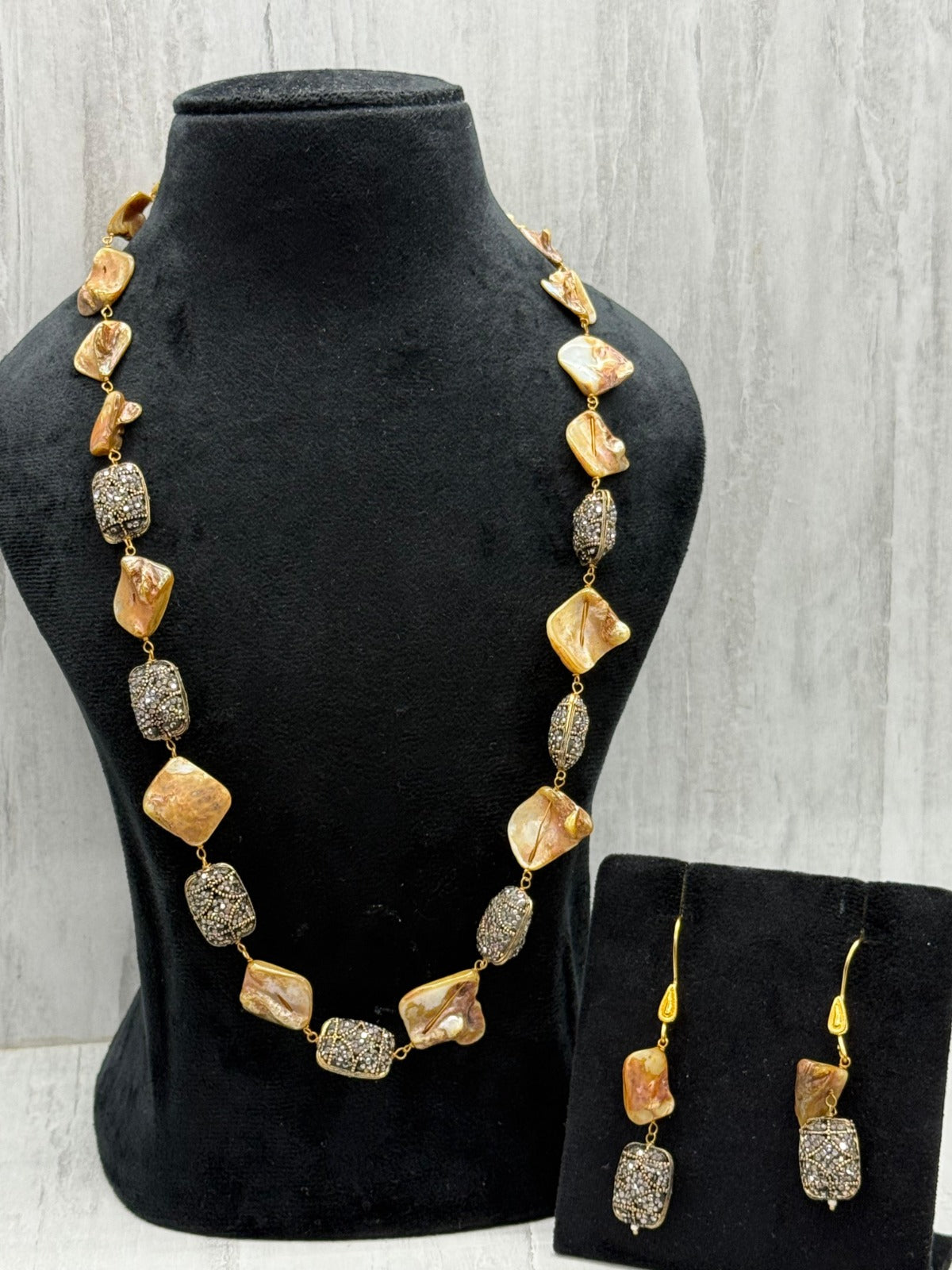 baroque with tanjore beading mala in brown for woman