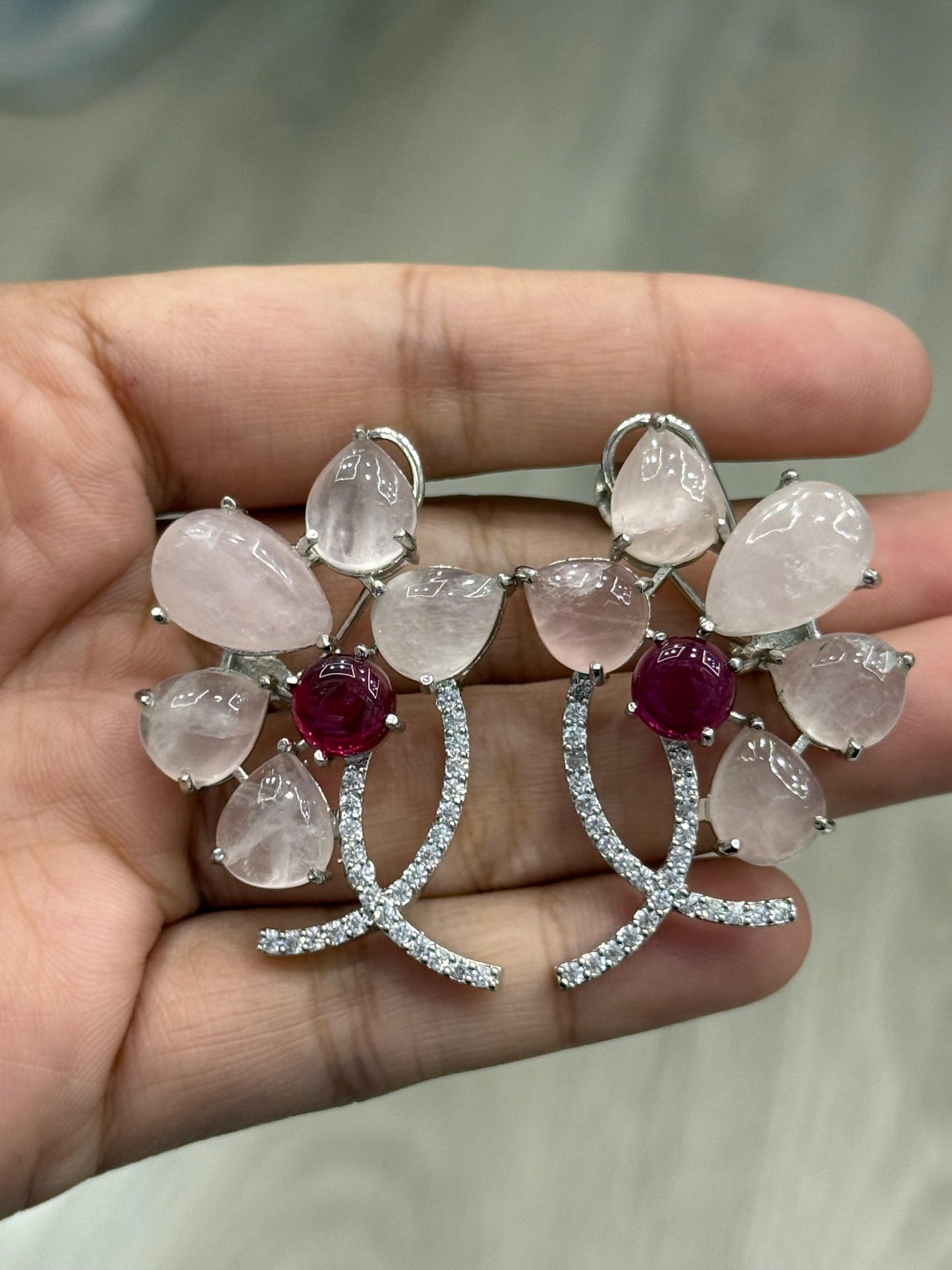 Half Flower With CZ Studs for woman