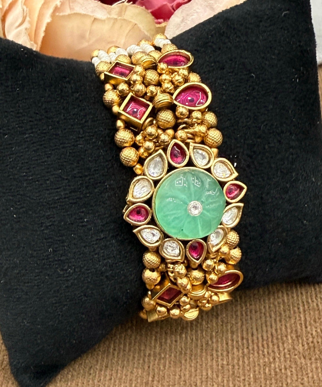 Carved Stone With Golden Rajwadi Bracelet for woman