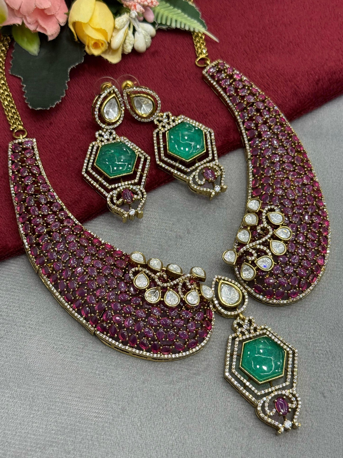 Hasli With Mossanite Kundan in Ruby For Women