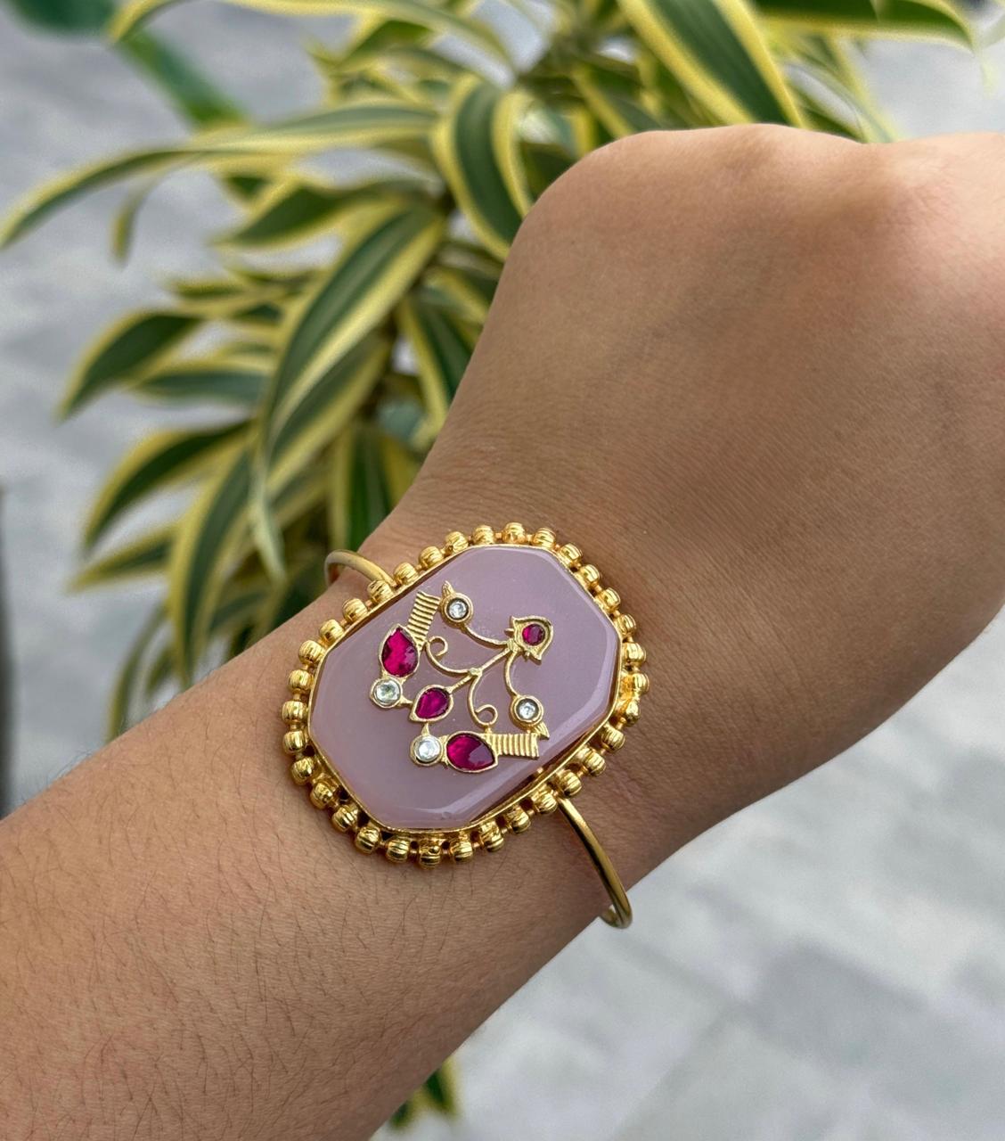 Handmade Pink oval Cuff Bracelet
