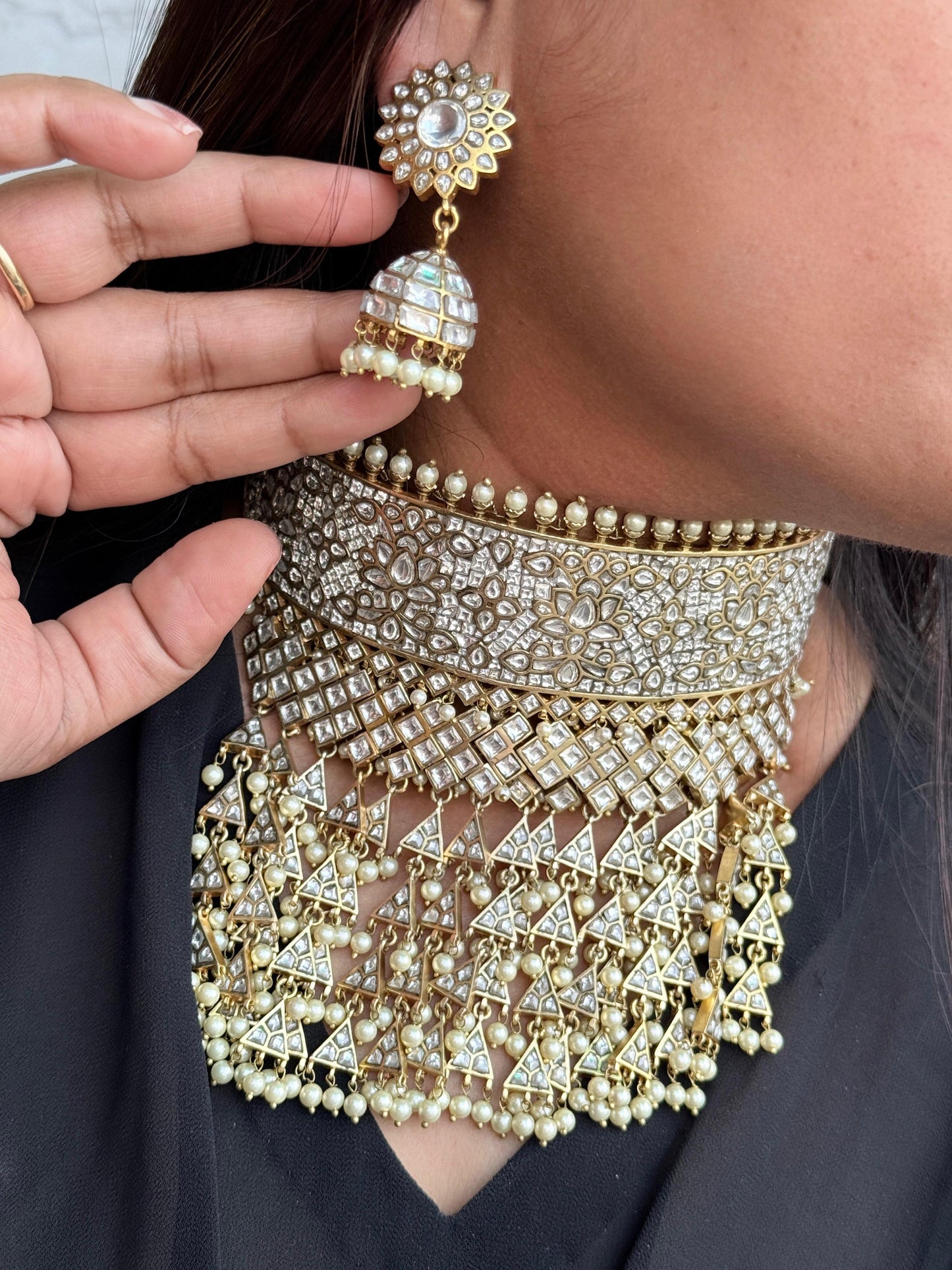Bridal Handmade Broad Kundan Polki Choker