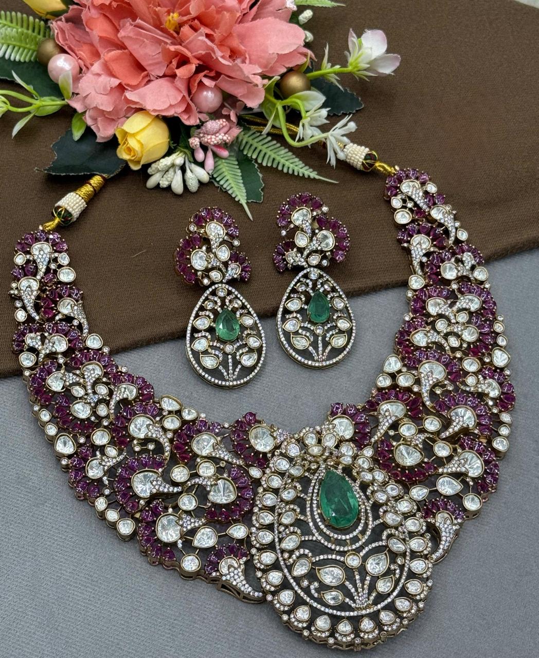 Bridal Choker With Mosanites With Doublets For Women