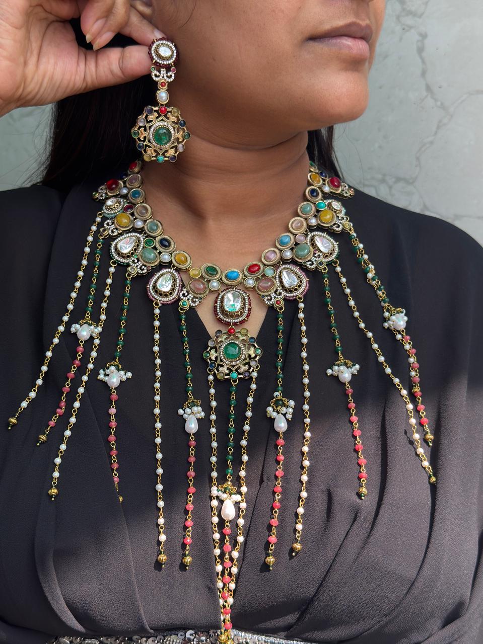 Sabyasachi Inspired With Precious Stones Strings Necklace