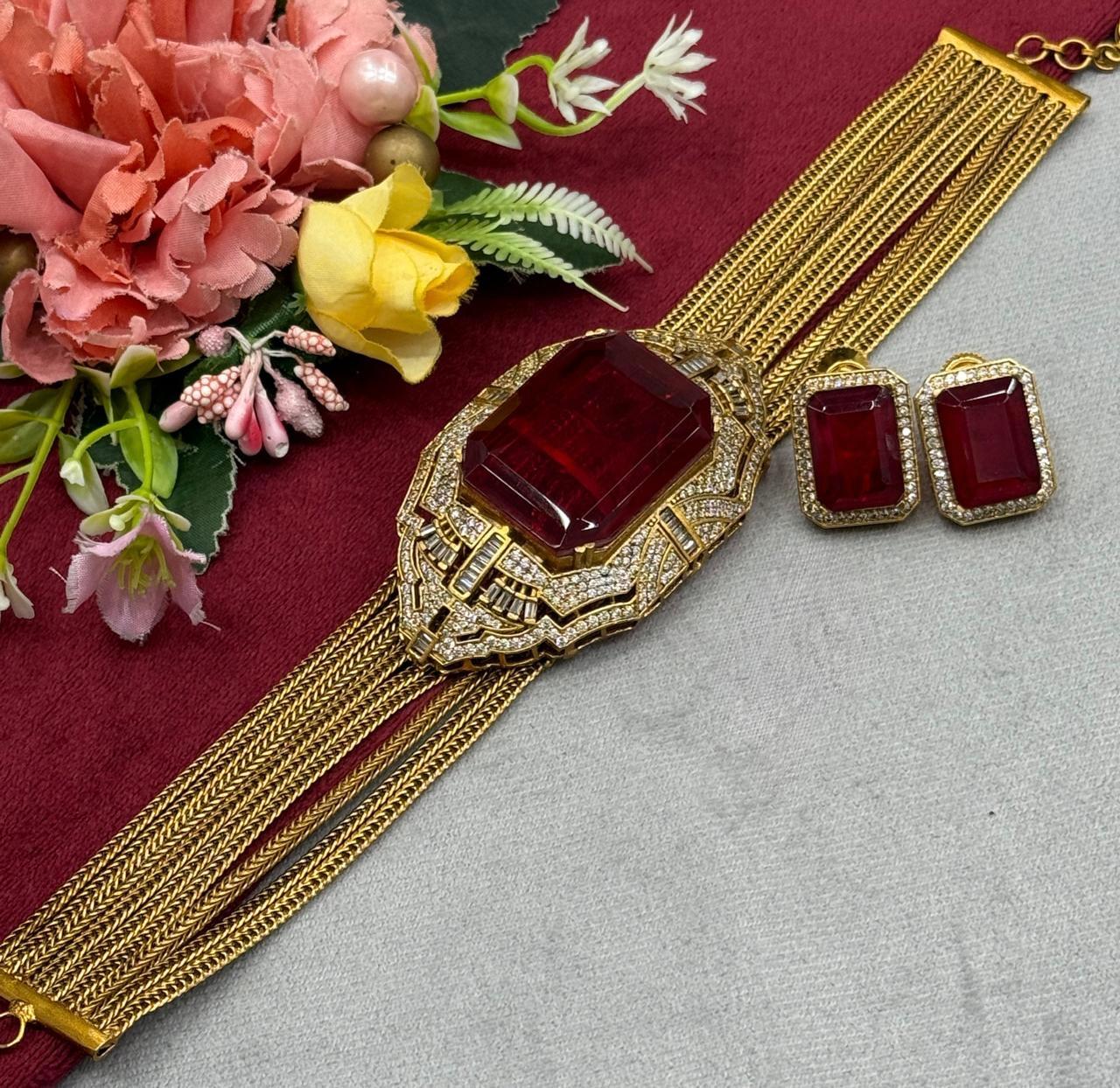 Gold Plated CZ With Doublet Stone Choker