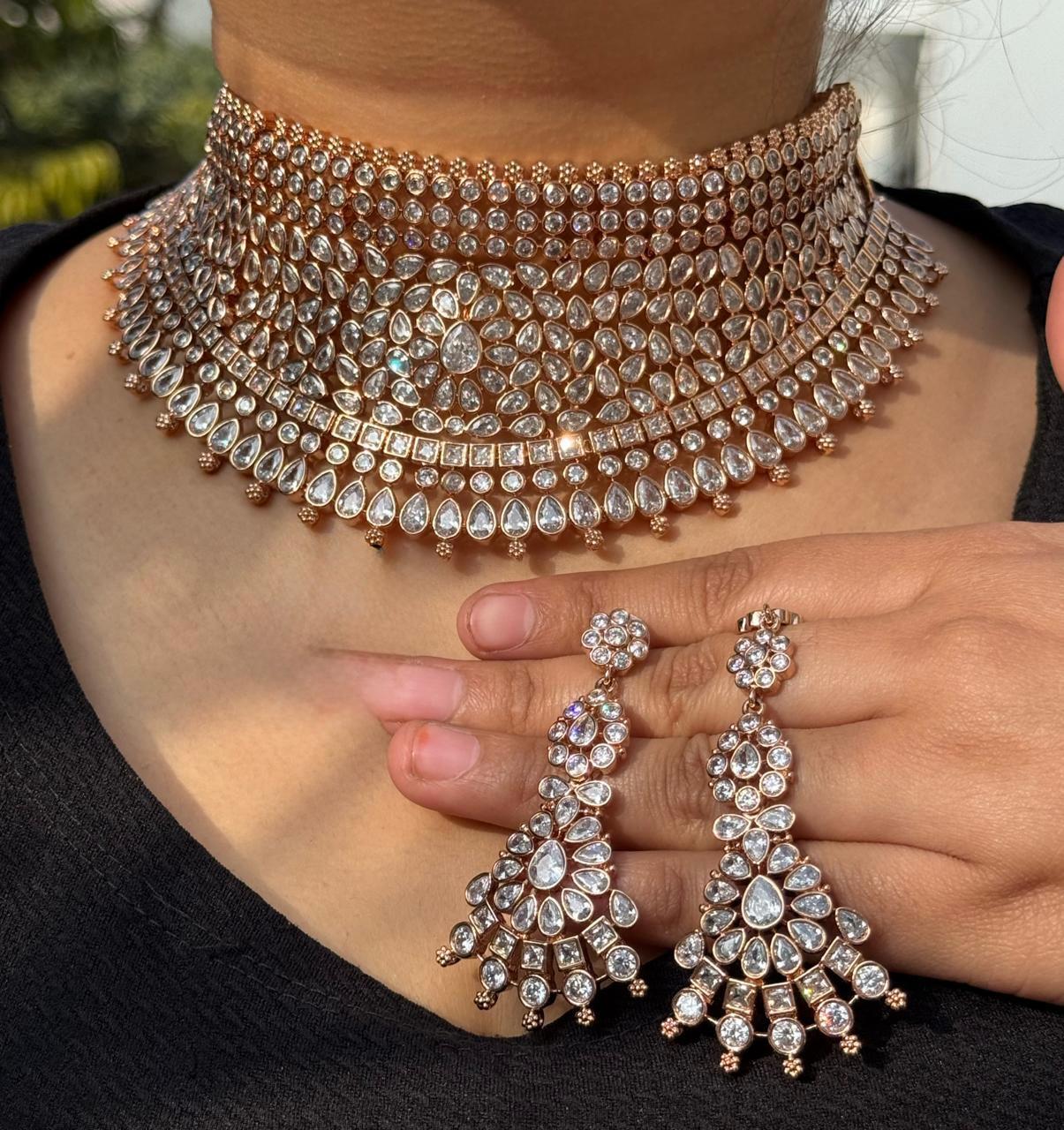Rose Gold Bridal CZ Necklace For Women