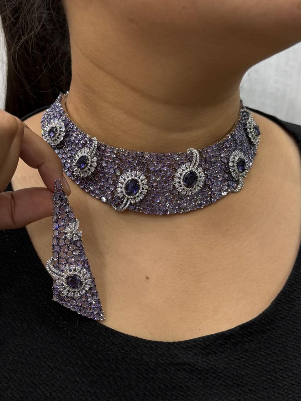 Trendy Doublet Stones Lavender Broad Zircon Necklace