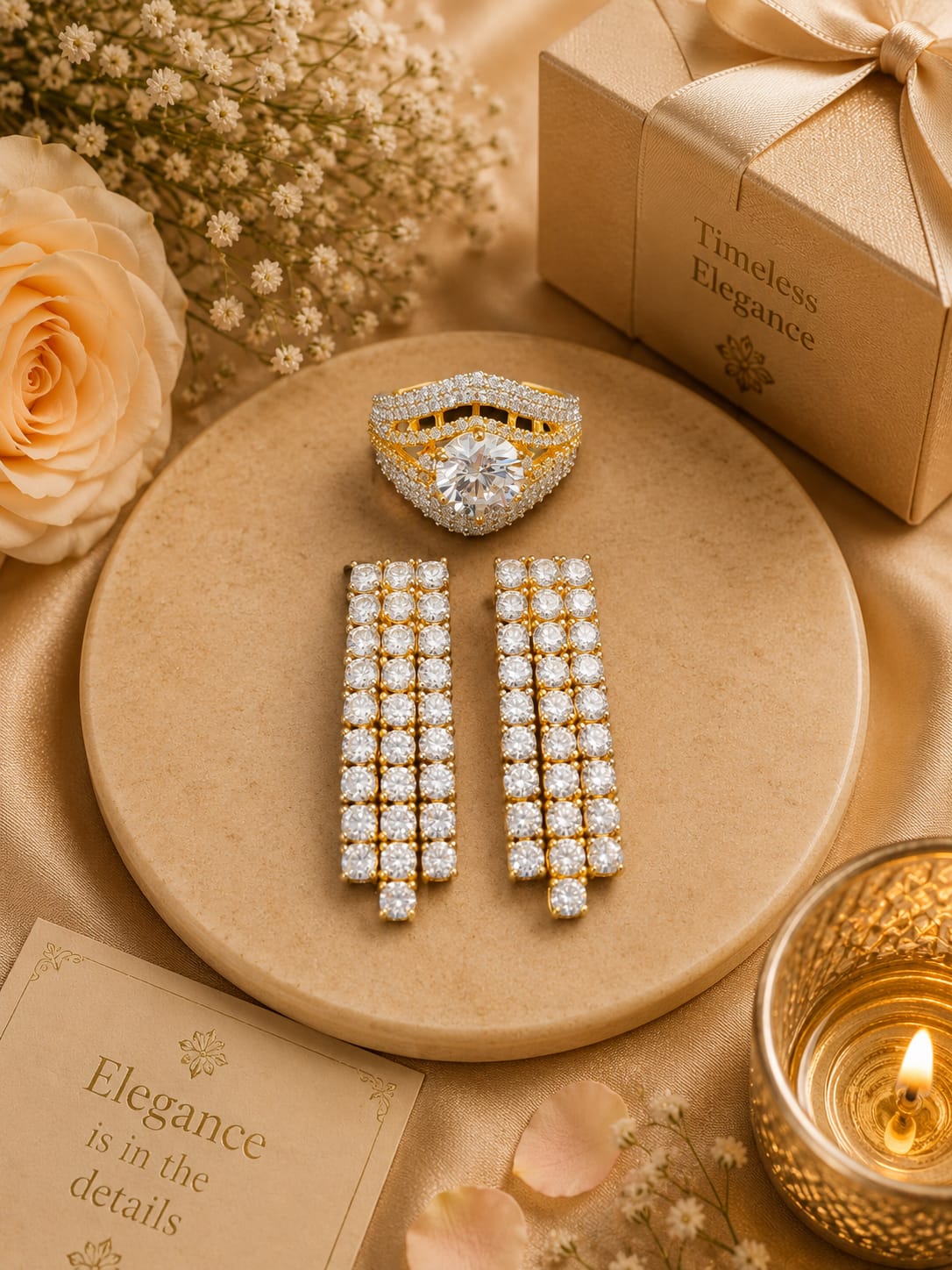 Solitaire Earring With Ring Combo For Women And Girls